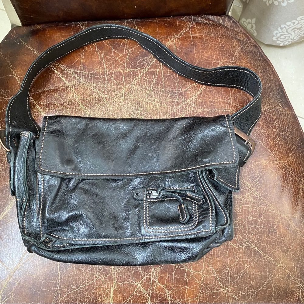 Francesco Biasia black leather wide strap bag